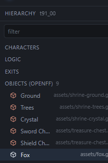 The hierarchy listing the shrine's objects