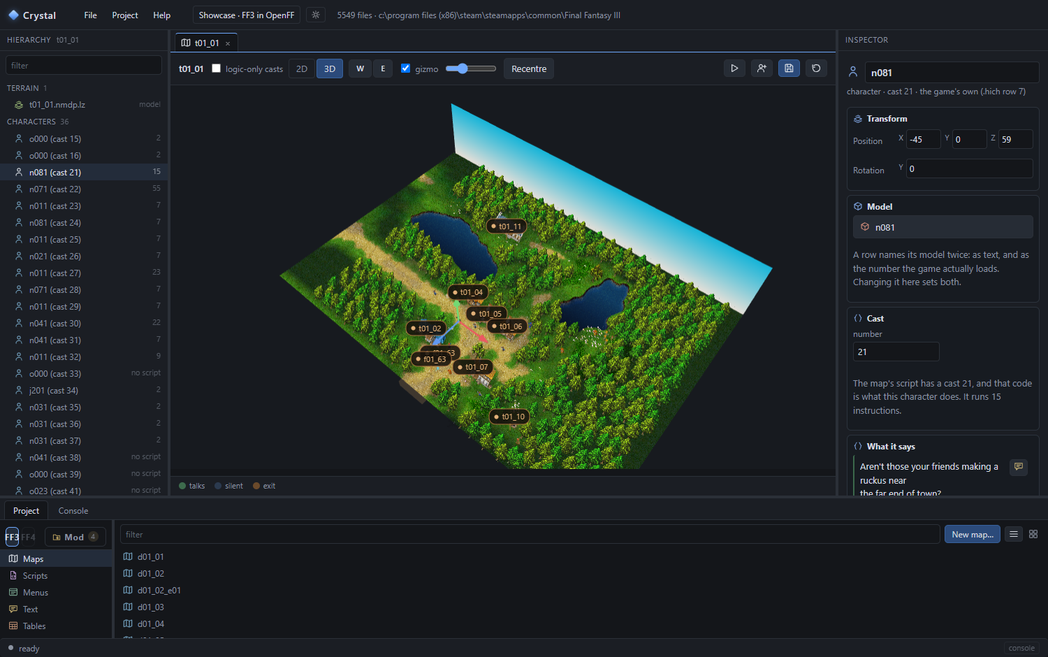 Ur, the game's first town, open in the map editor with a villager selected