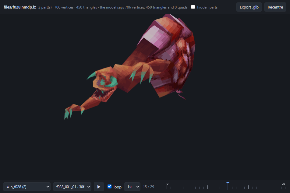 A monster model playing its battle animation in the model viewer